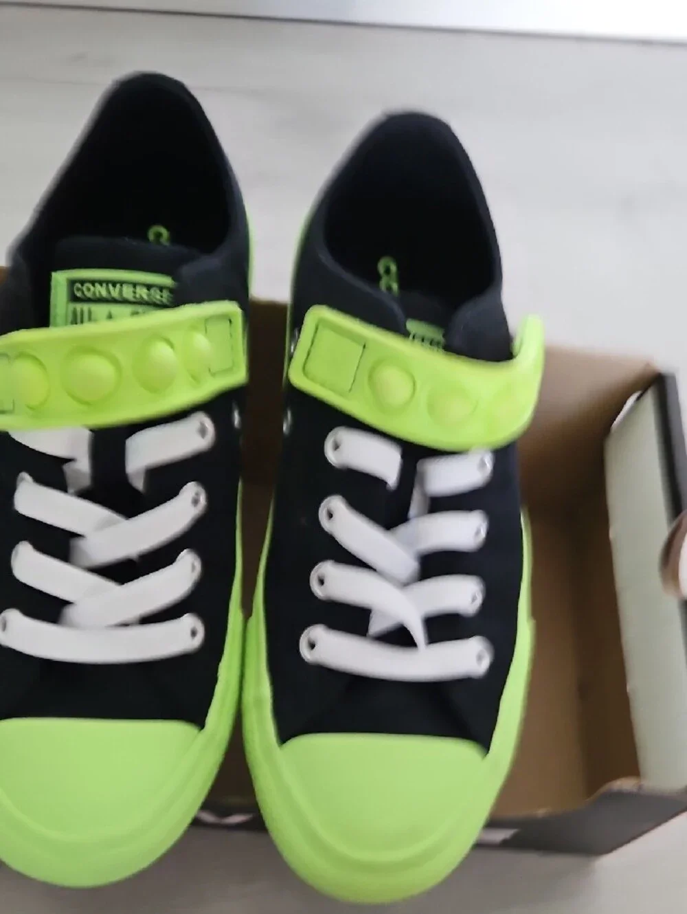 Converse Kids Low Top Sneakers - Black with Neon Green Accents